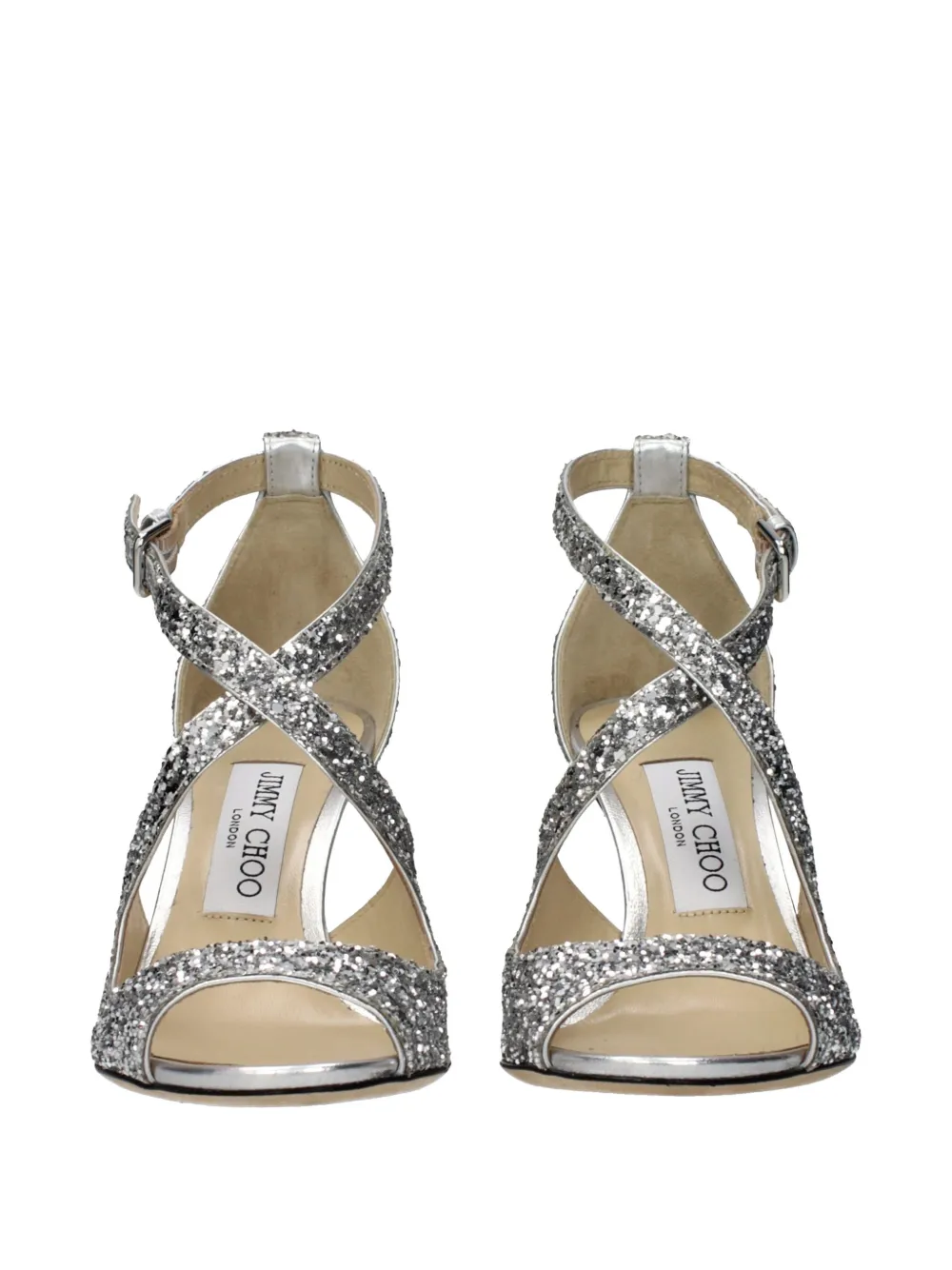 Jimmy Choo Emily glitter-embellished sandals Zilver