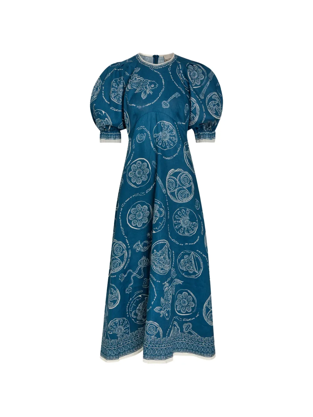 ALEMAIS Lucky graphic-print puff-sleeve midi dress - Blu