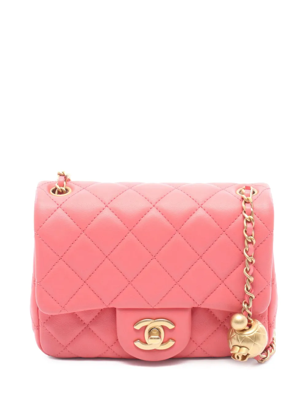 CHANEL Pre-Owned 2020 Mini Square Classic Lambskin Pearl Crush Single Flap crossbody bag - Rosa