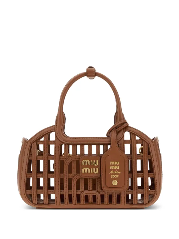Miu Miu Leather Basket Bag in Brown