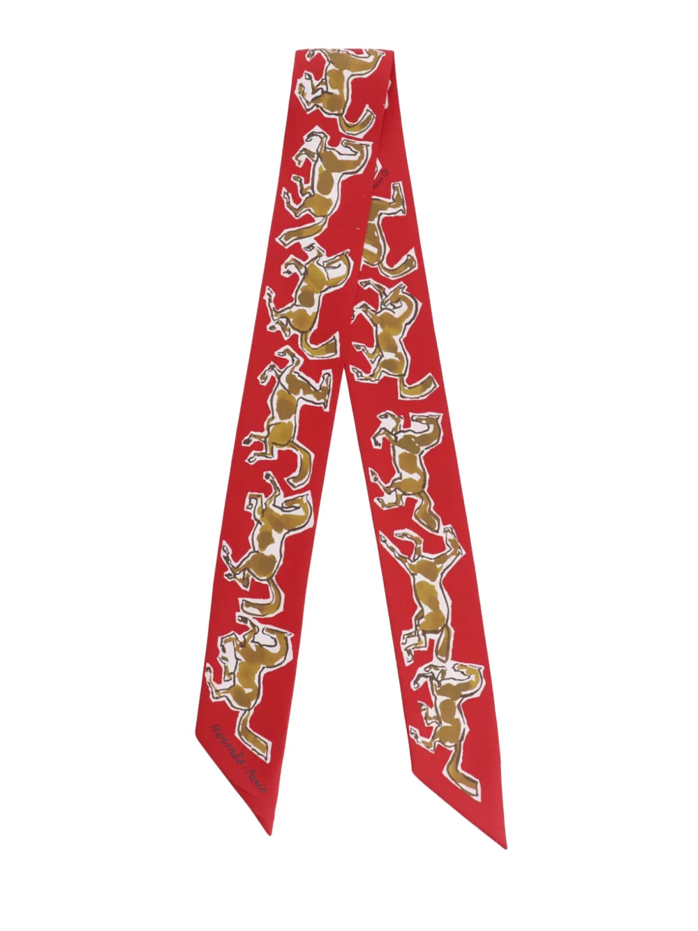 Hermès Pre-Owned 2021-2026 Chevaux en Liberte Silk Twilly Scarf scarves - Rosso