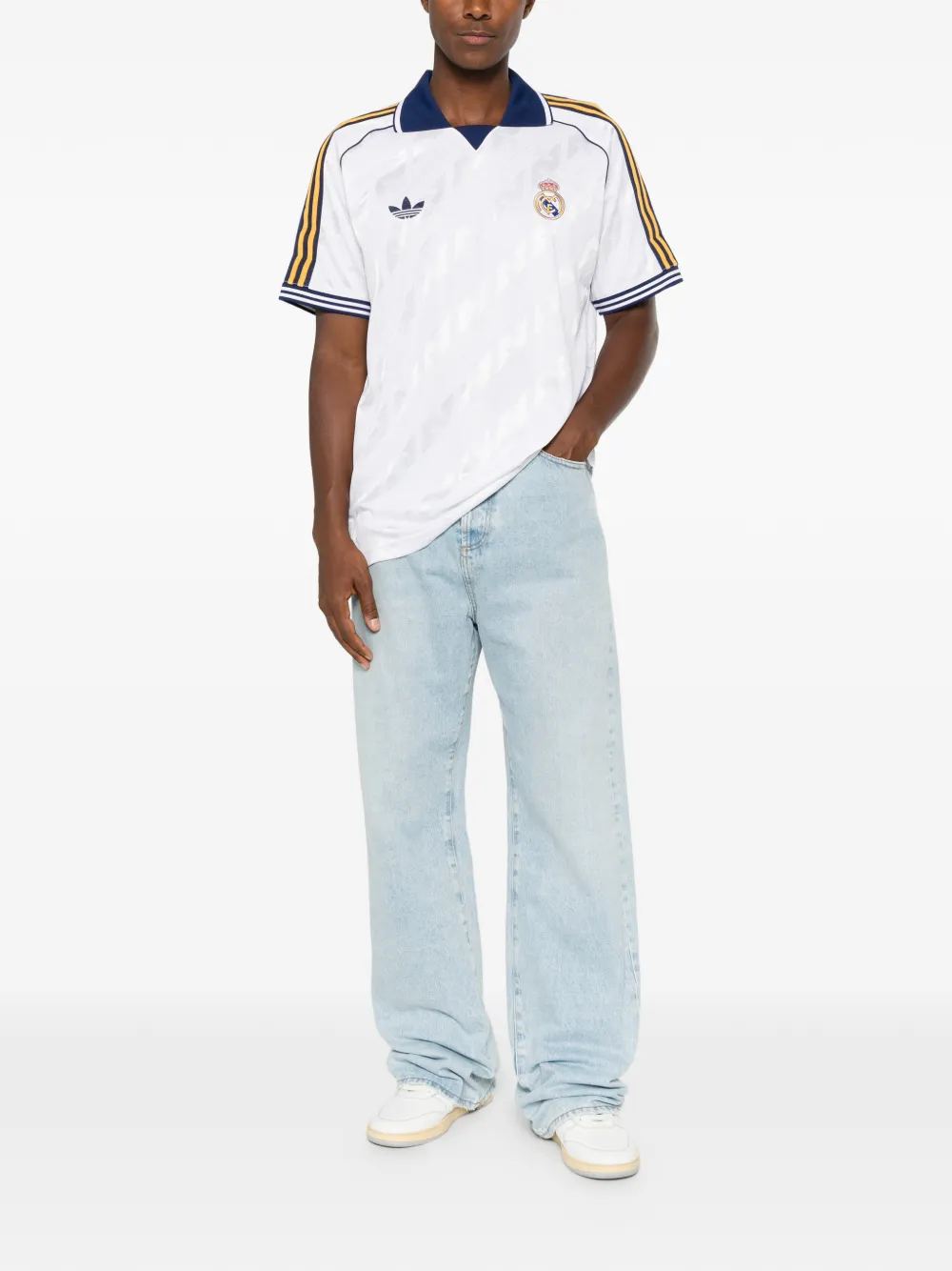 adidas Real OG gestreept T-shirt met geborduurd logo Wit