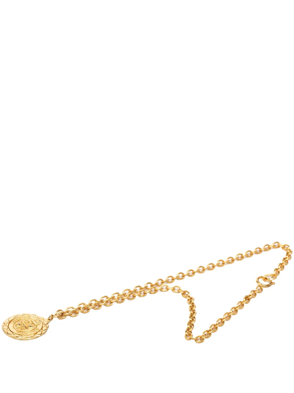 CHANEL Pre-Owned 1970-1980 CC Gold Plated Medallion Lion Crest Pendant Necklace costume necklace