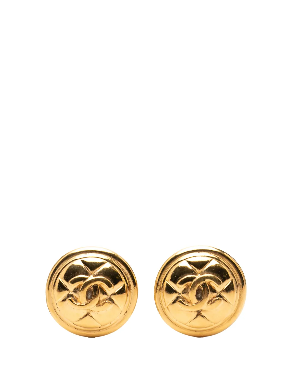 CHANEL Pre-Owned 1970-1980 CC Gold Plated Quilted Round Clip On Earrings costume earrings - Oro