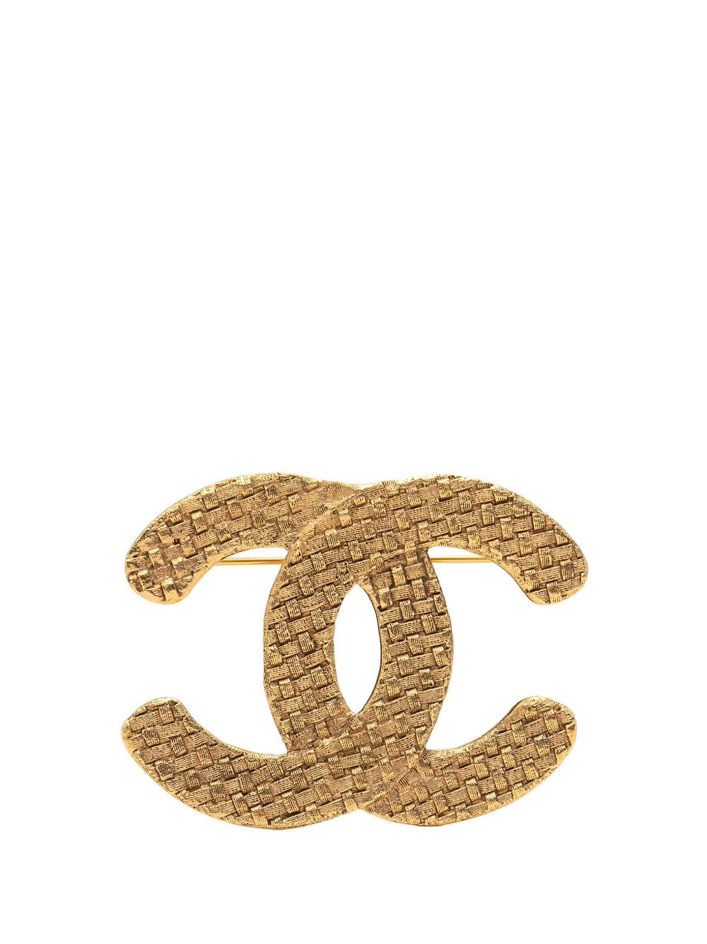 CHANEL Pre-Owned 1980-1990 CC Gold Plated Quilted Diamond Brooch costume brooch