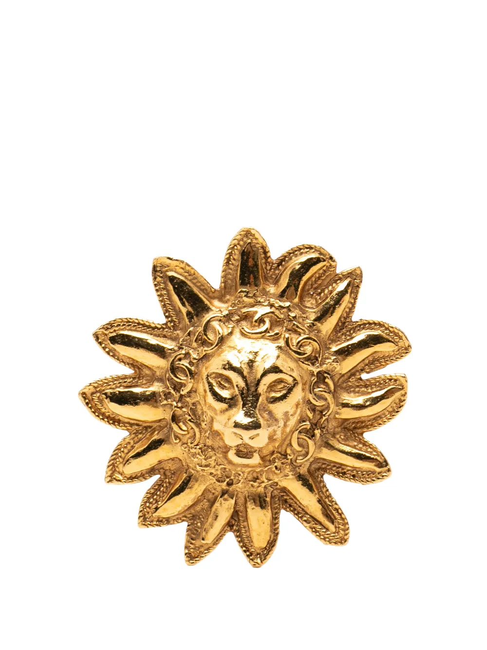 CHANEL Pre-Owned 1970-1980 Gold Plated Lion Head Sun Brooch costume brooch - Oro