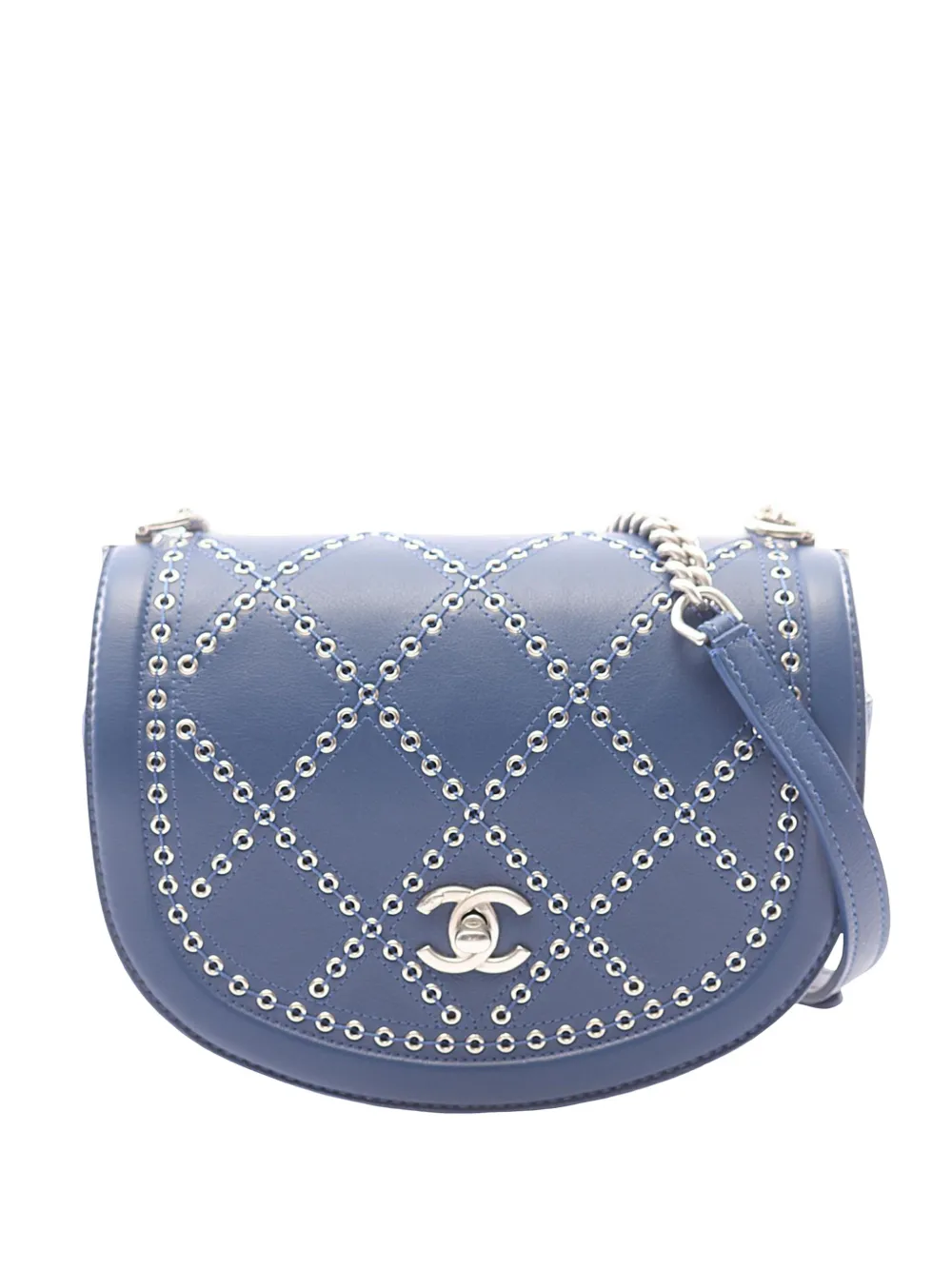 CHANEL Pre-Owned 2018 Mini Calfskin Coco Eyelets Round Flap crossbody bag - Blu