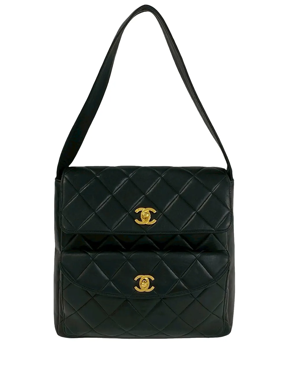 CHANEL Pre-Owned 1996-1997 CC Quilted Lambskin Double Pocket shoulder bag - Nero
