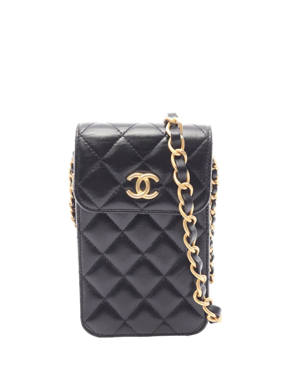 CHANEL Pre-Owned 2021-2026 CC Quilted Lambskin Phone Holder with Chain crossbody bag - Black