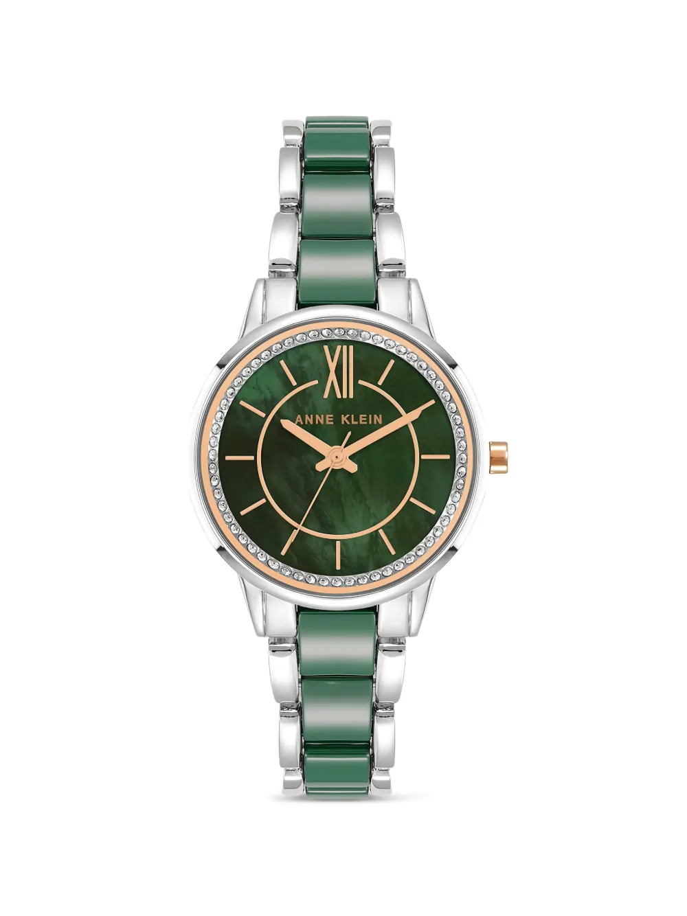 ANNE KLEIN crystal-embellished bezel link bracelet watch - Grün