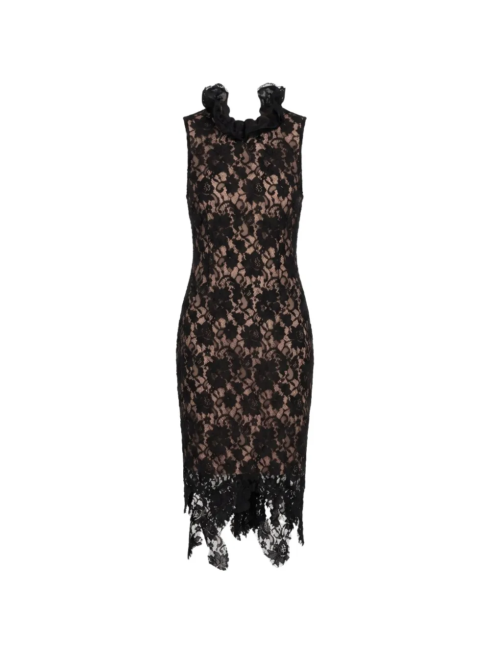 Giuseppe Di Morabito ruffled lace-overlay midi dress - Nero