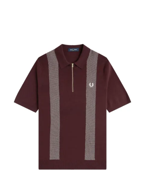 Fred Perry patterned-panel knitted polo shirt