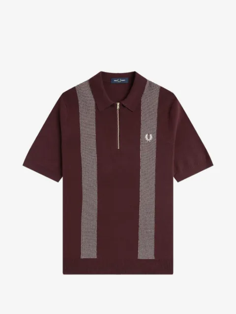 Fred Perry patterned-panel knitted polo shirt