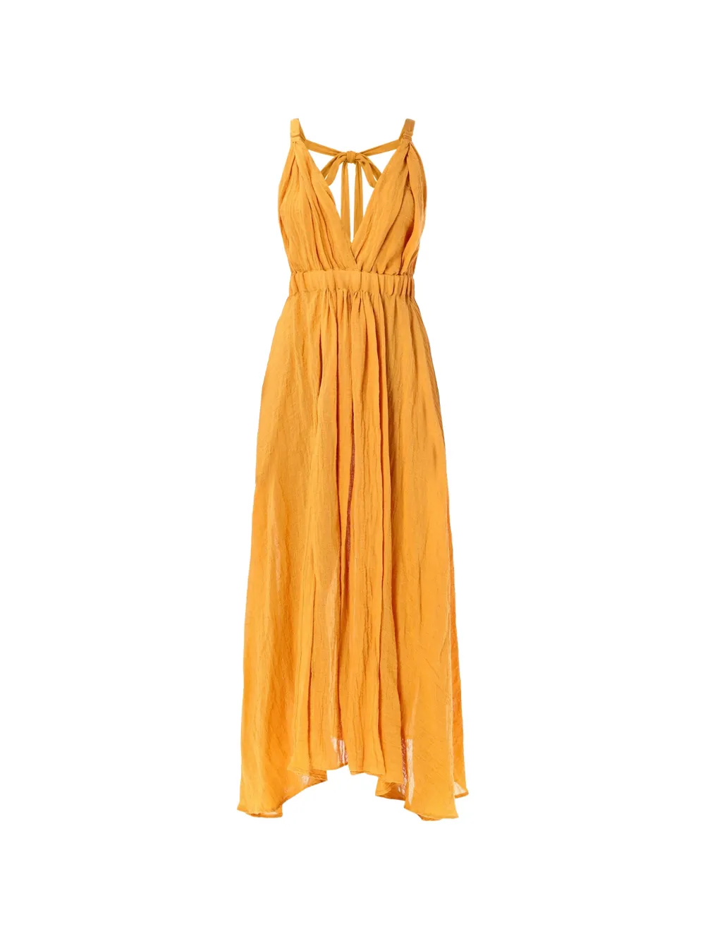 120% Lino ruched tie-fastening dress - Orange