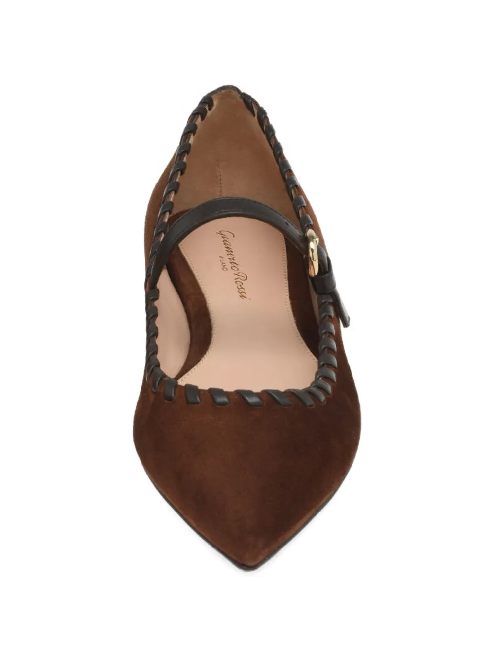 Gianvito Rossi Zaira whipstitch-trim buckled ballet flats Bruin