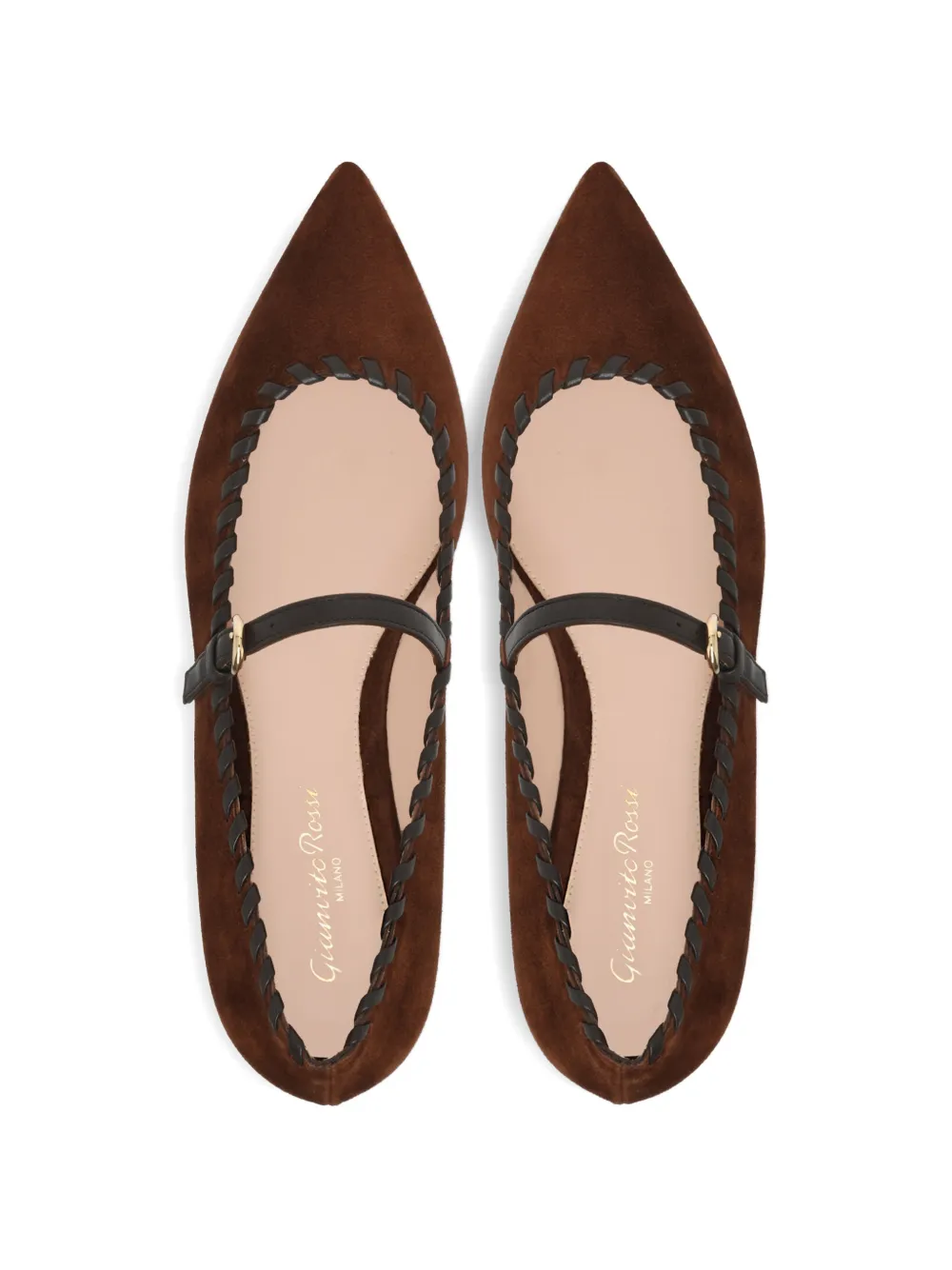 Gianvito Rossi Zaira whipstitch-trim buckled ballet flats Bruin