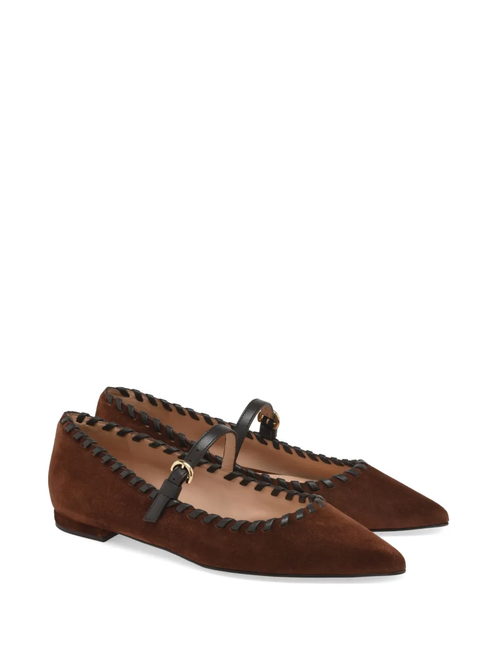 Gianvito Rossi Zaira whipstitch-trim buckled ballet flats Bruin