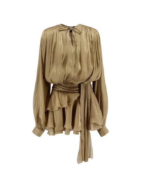 ACTUALEE ruffled-tier belted mini dress