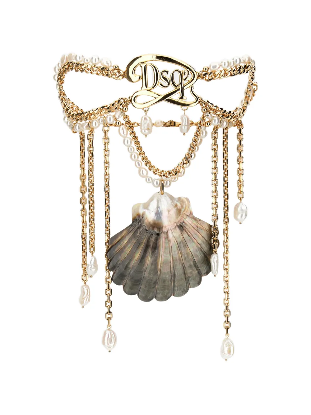 Dsquared2 Shell-pendant Pearl-embellished Necklace In Gold