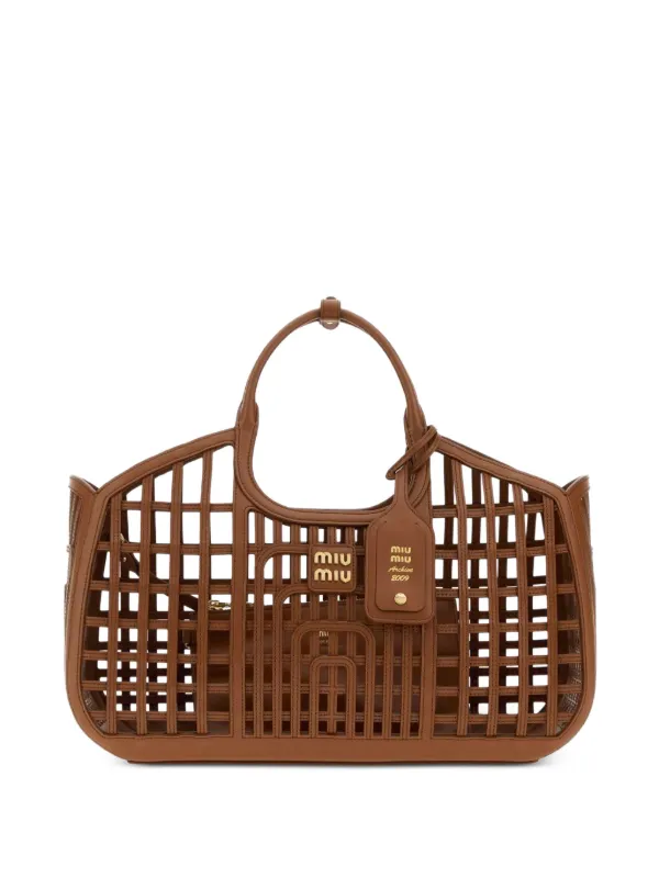 Miu Miu Archive 2009 Cage-effect Tote Bag in Brown