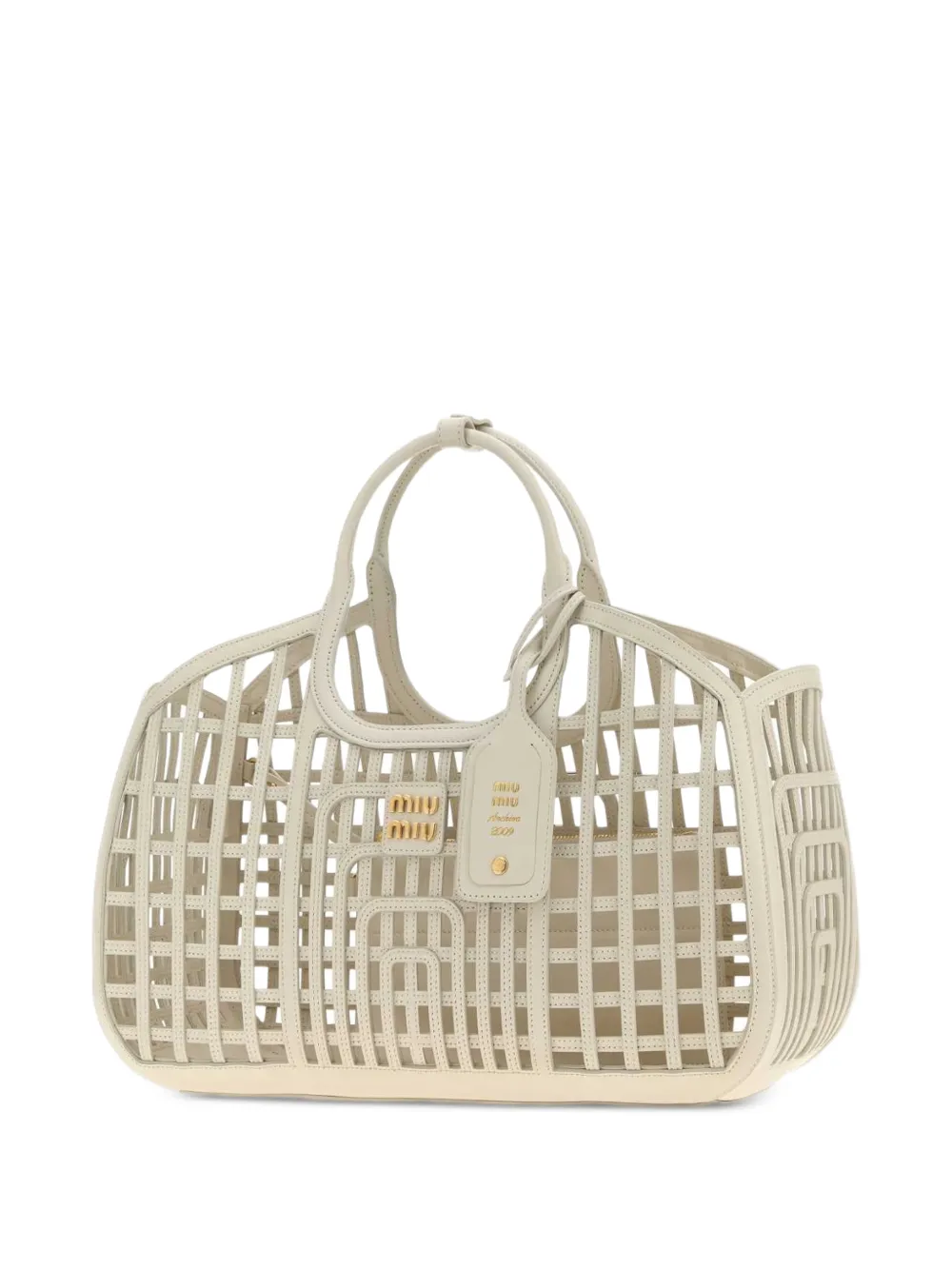 Miu Leren shopper met uitgesneden details Beige
