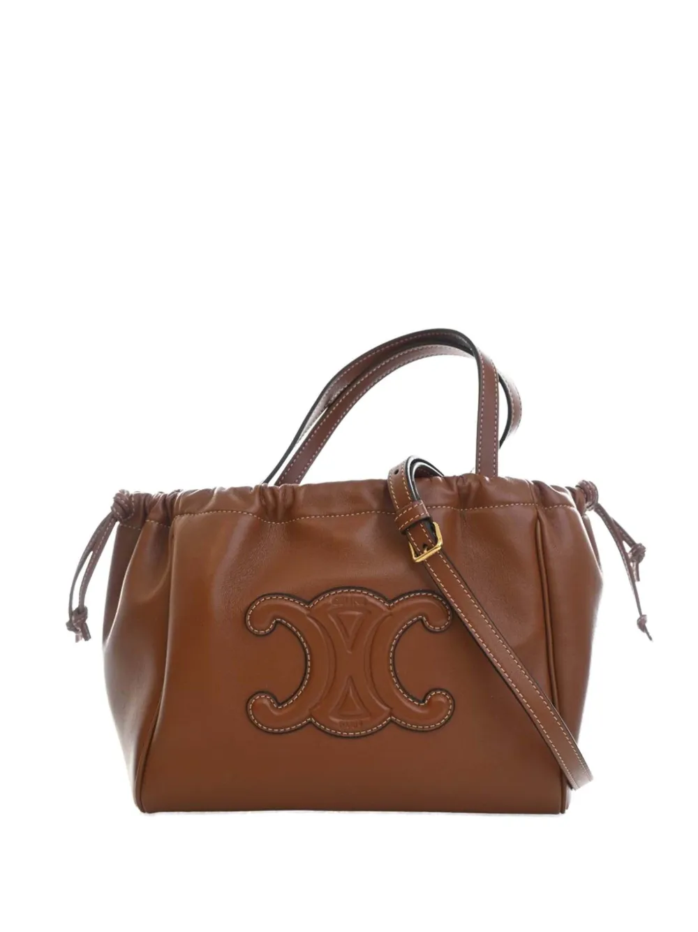 Celine Pre-Owned 2023 Small Calfskin Cuir Triomphe Cabas Drawstring satchel - Brown