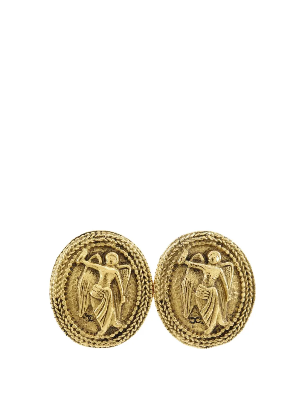 CHANEL Pre-Owned 1970-1980 CC Gold Plated Angel Oval Clip On Earrings costume earrings - Oro