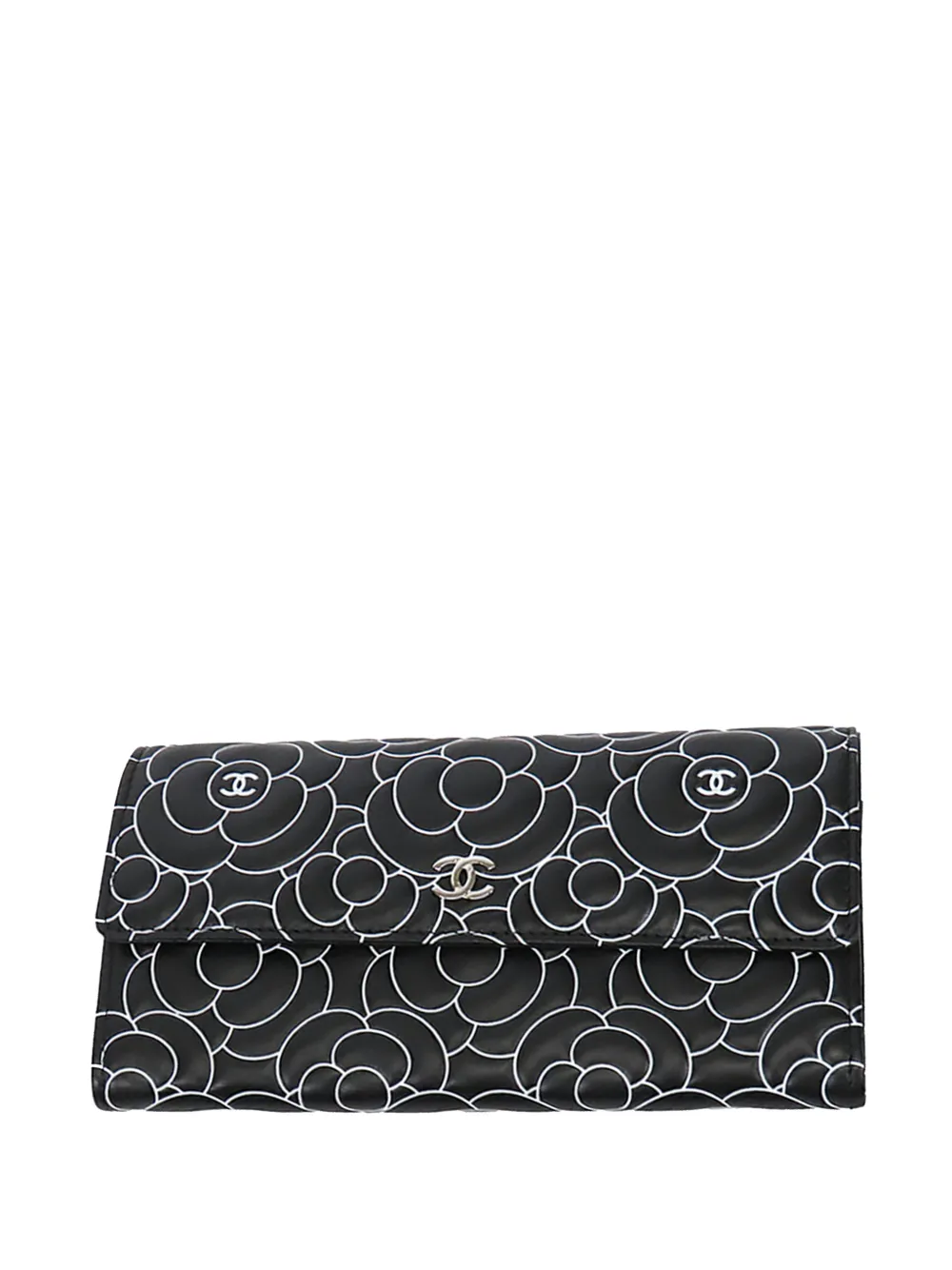 CHANEL Pre-Owned 2016-2017 Camellia Leather Wallet long wallets - Black