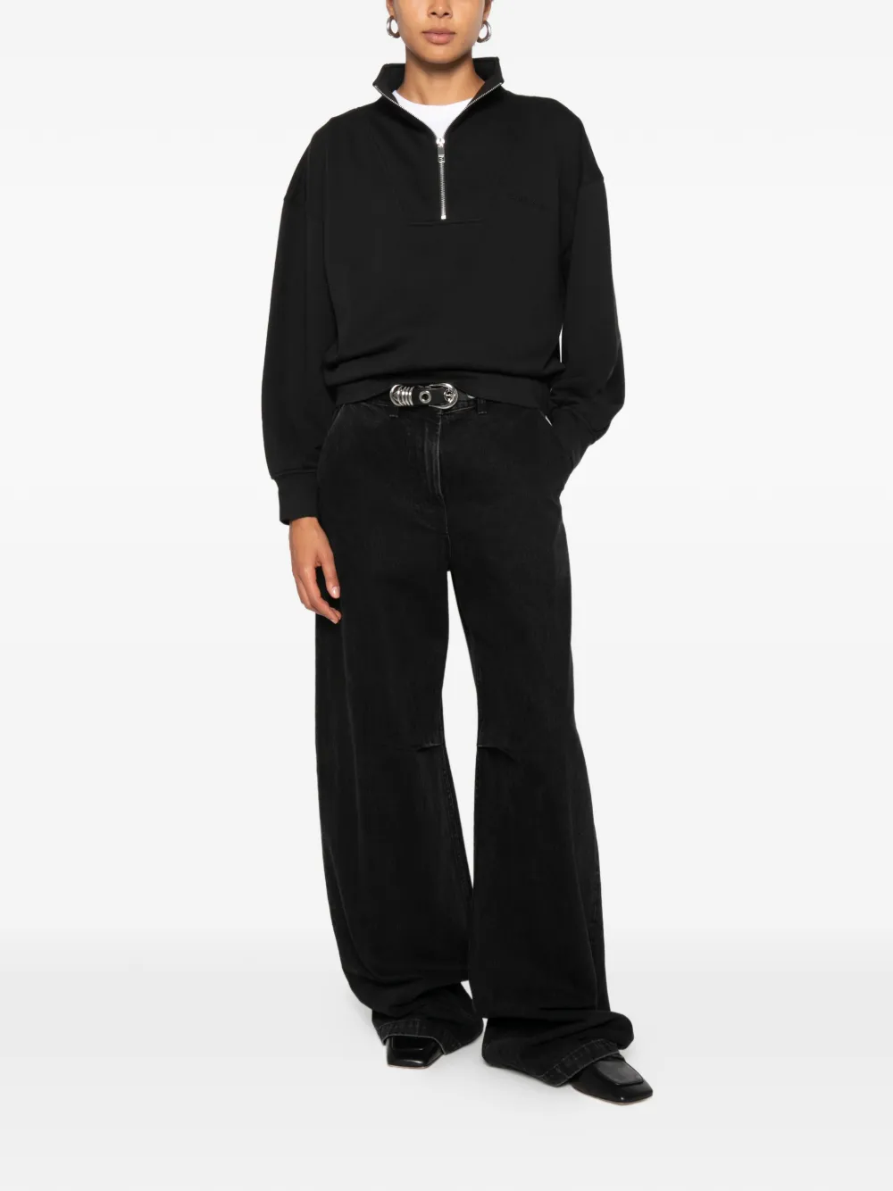 Calvin Klein Sweater met geborduurd logo en halve rits Zwart