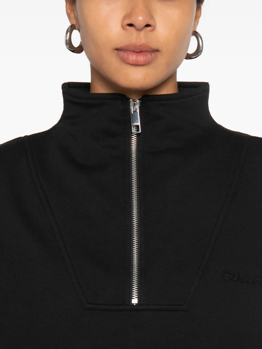 Calvin Klein Sweater met geborduurd logo en halve rits Zwart