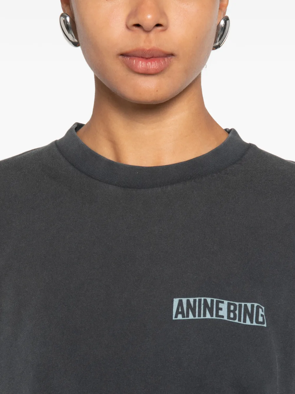 ANINE BING Cade logoprint katoenen T-shirt Grijs