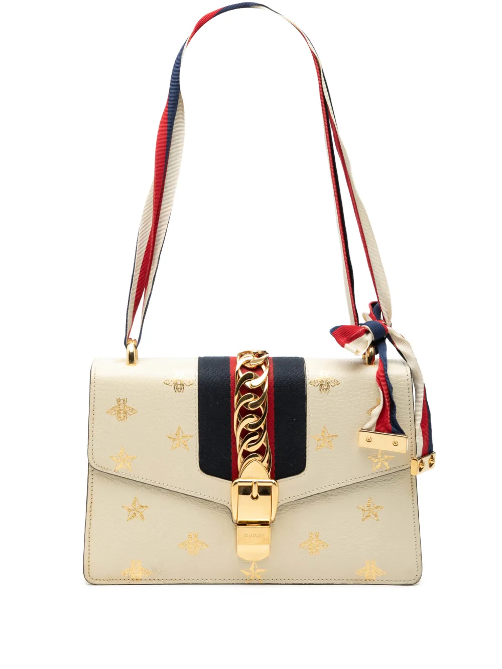 Gucci Pre-Owned 2016-2026 Small Leather Bee Star Sylvie satchel - Bianco
