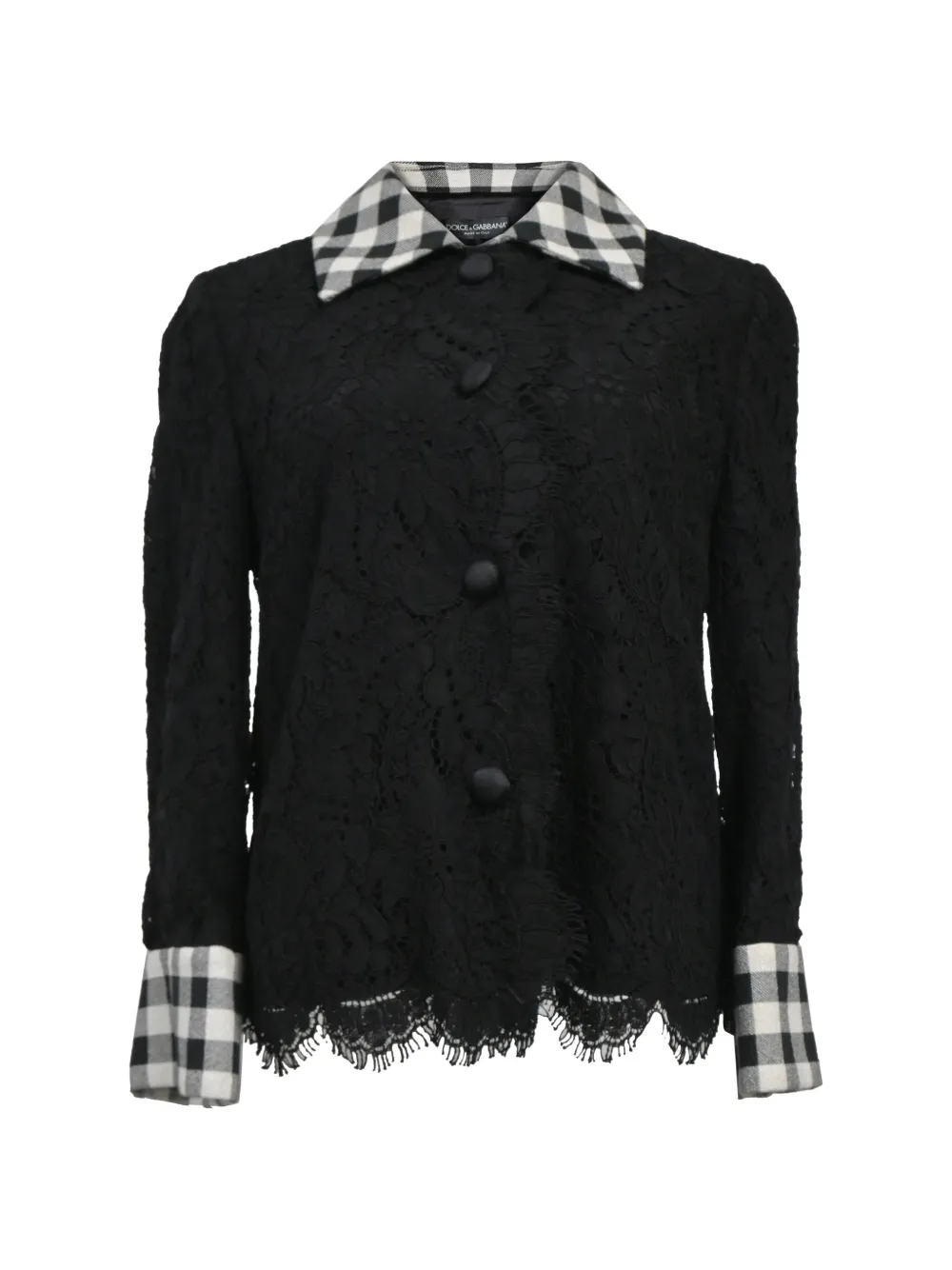 Dolce & Gabbana Pre-Owned check-collar lace shirt - Nero
