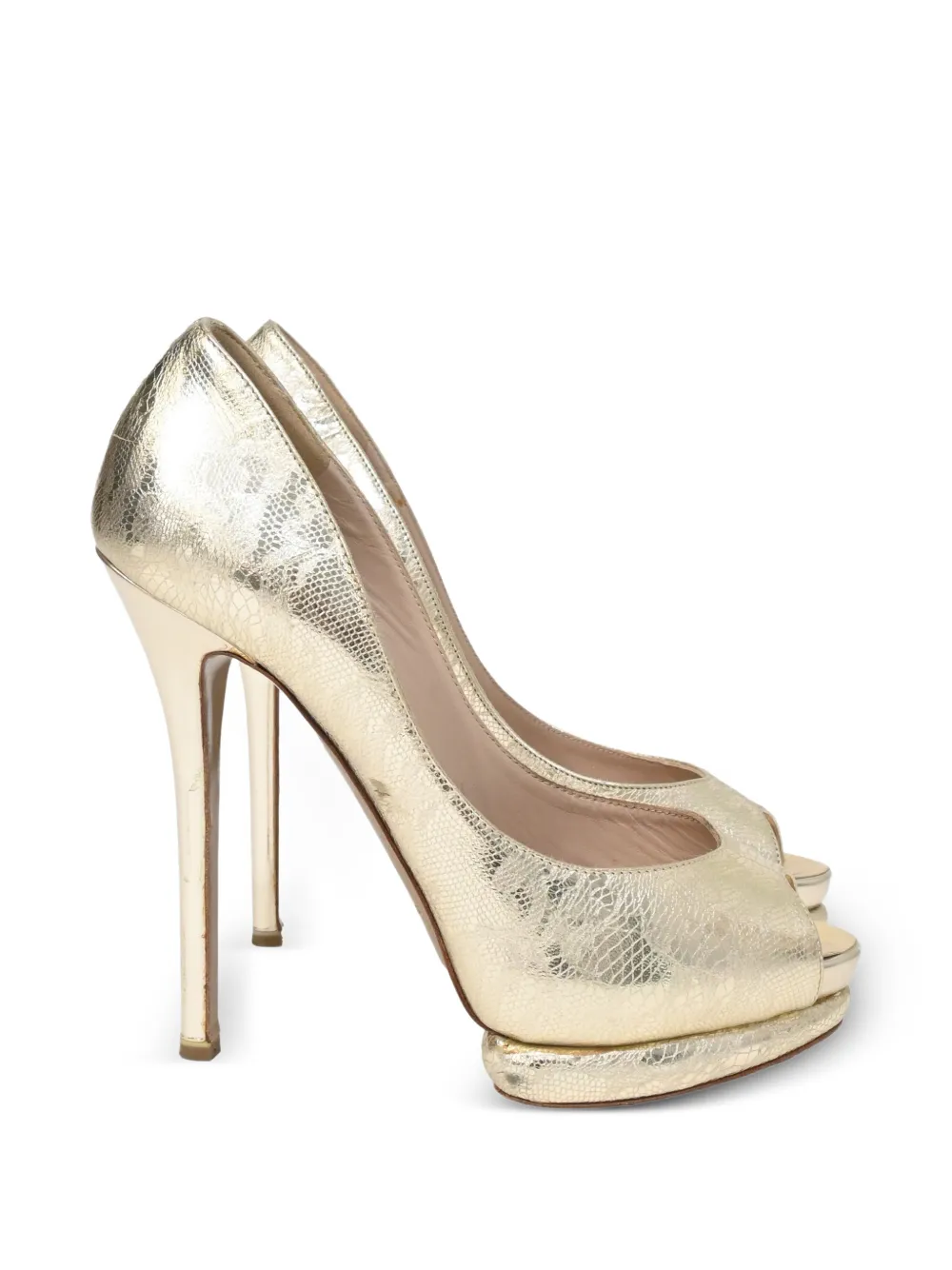 Nicholas Kirkwood lace-detail peep-toe pumps - Gold