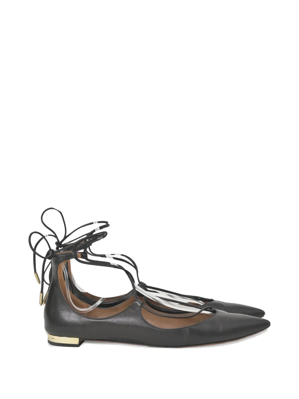 Pre-owned Aquazzura Christy Lace-up Ballet Flats In Black