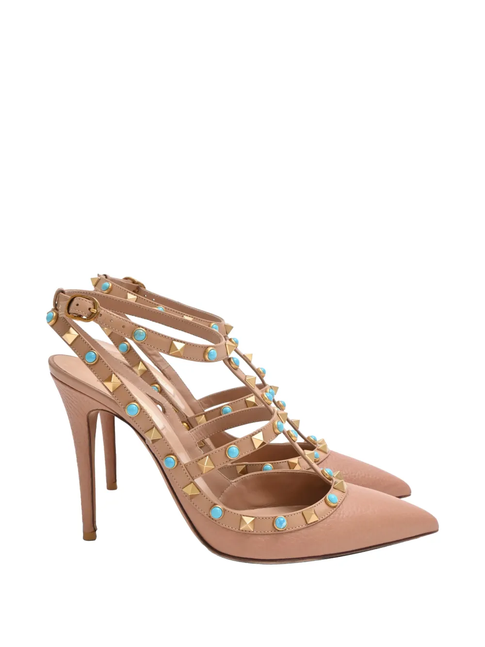 Pre-owned Valentino Garavani Rockstud Ankle Strap Pumps In Neutral
