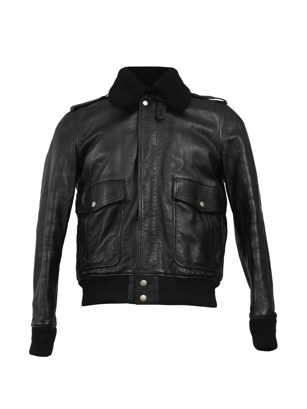 Saint Laurent Pre-Owned shearling-collar bomber jacket - Nero