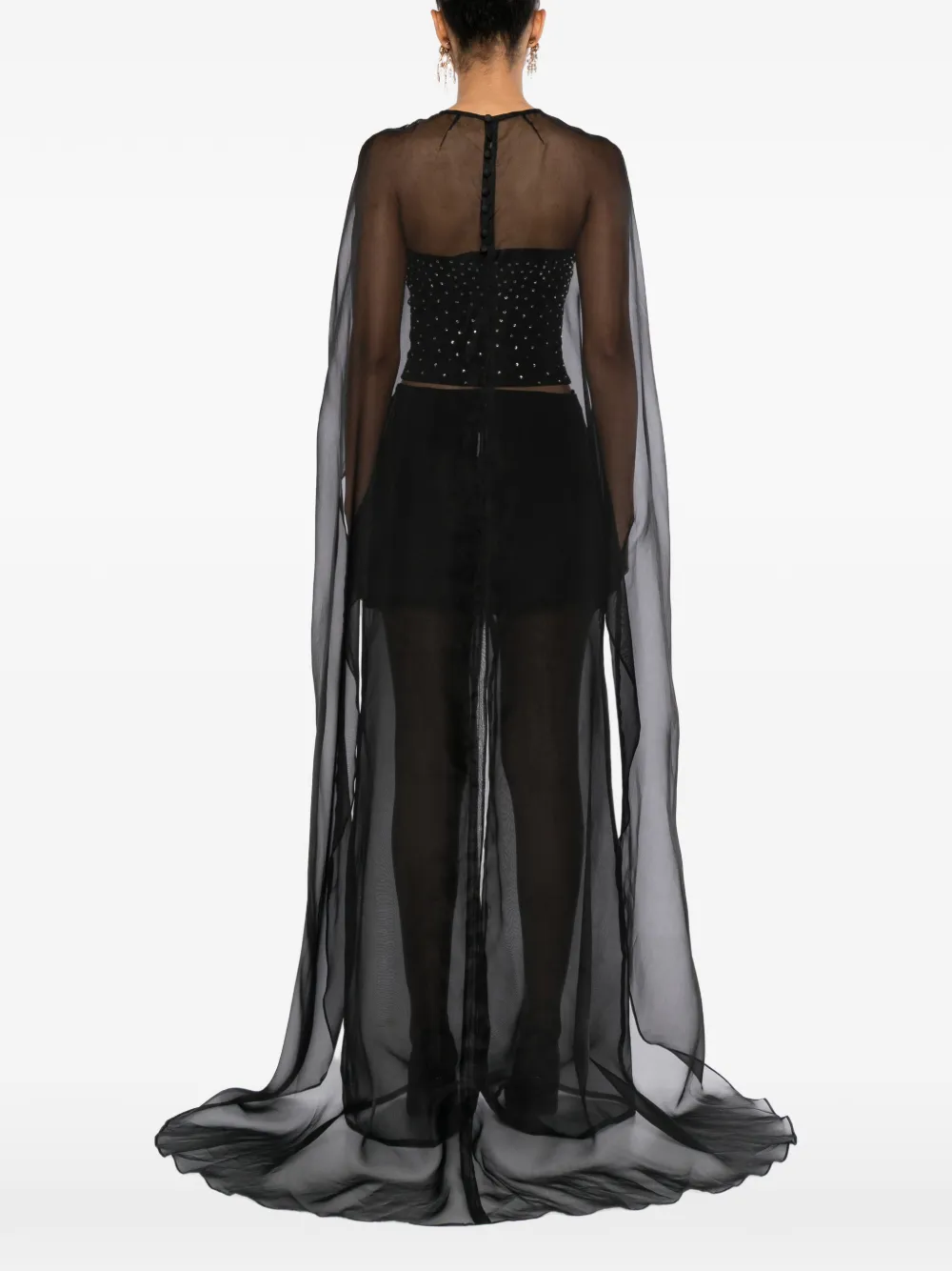 Isabel Sanchis Organza high-low cape Zwart