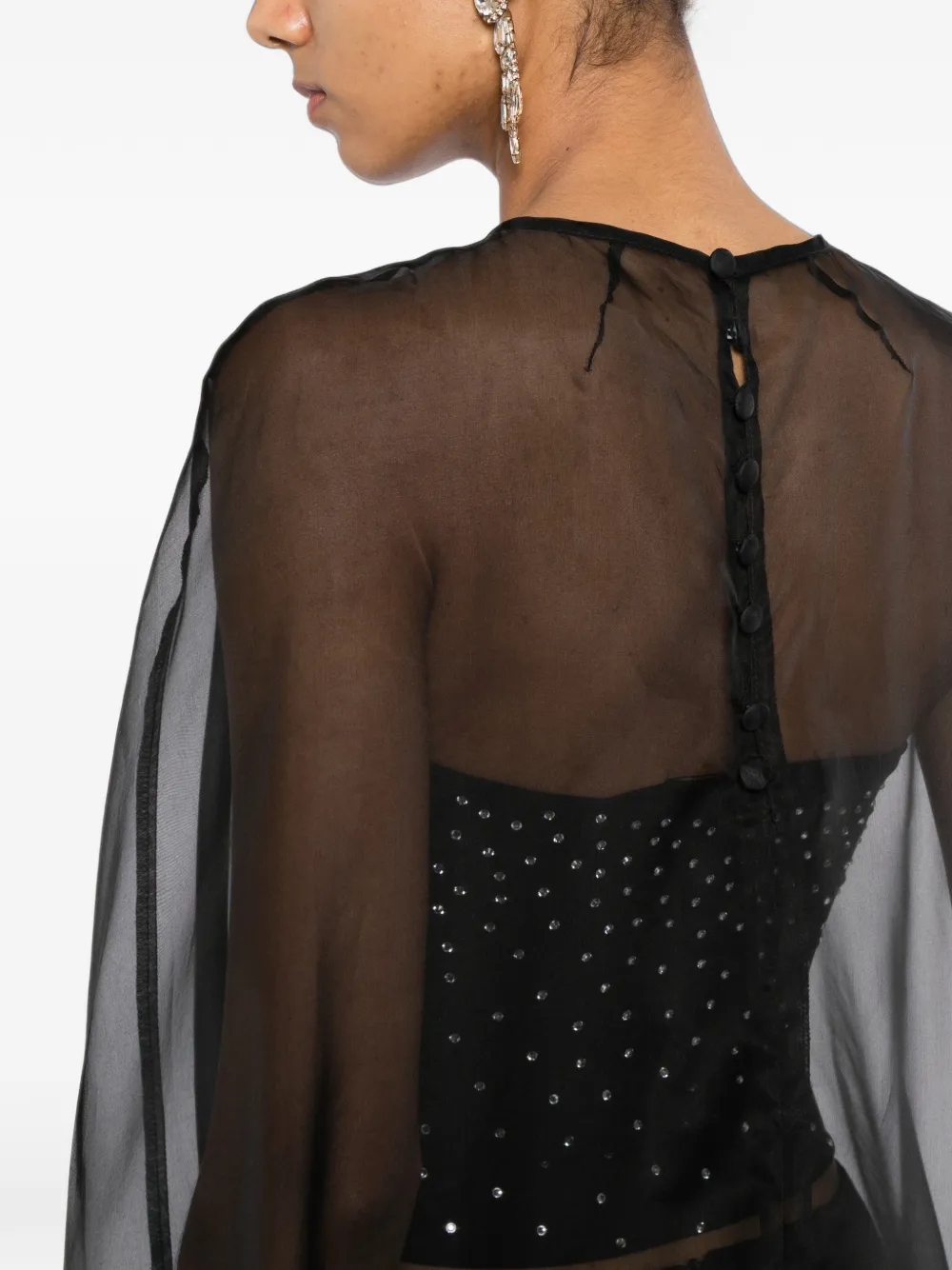 Isabel Sanchis Organza high-low cape Zwart