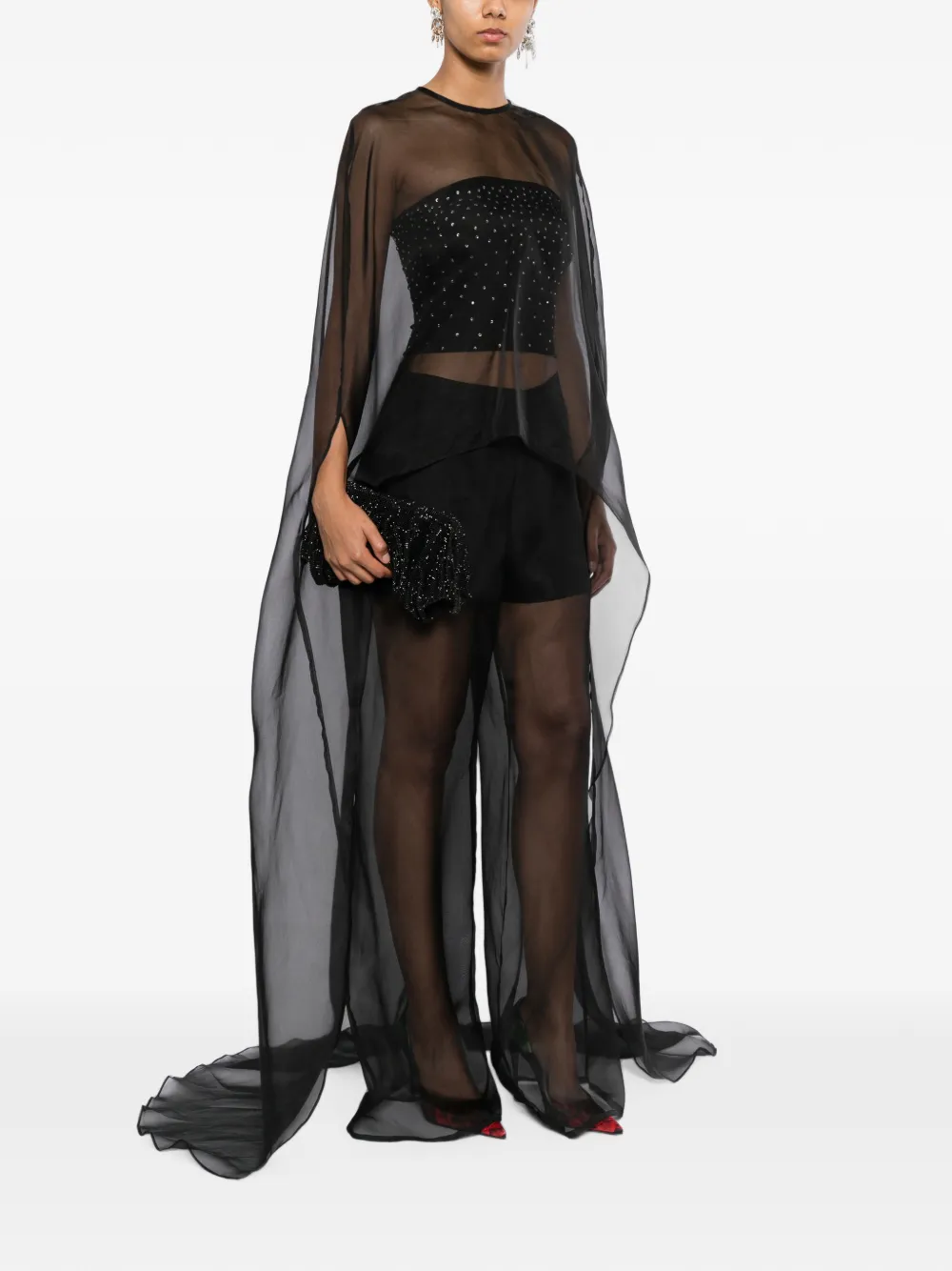 Isabel Sanchis Organza high-low cape Zwart