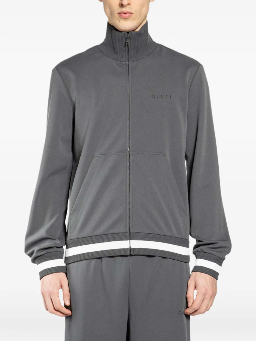 Gucci Logo-embroidered High-neck Zip-up Sweatshirt In Gray