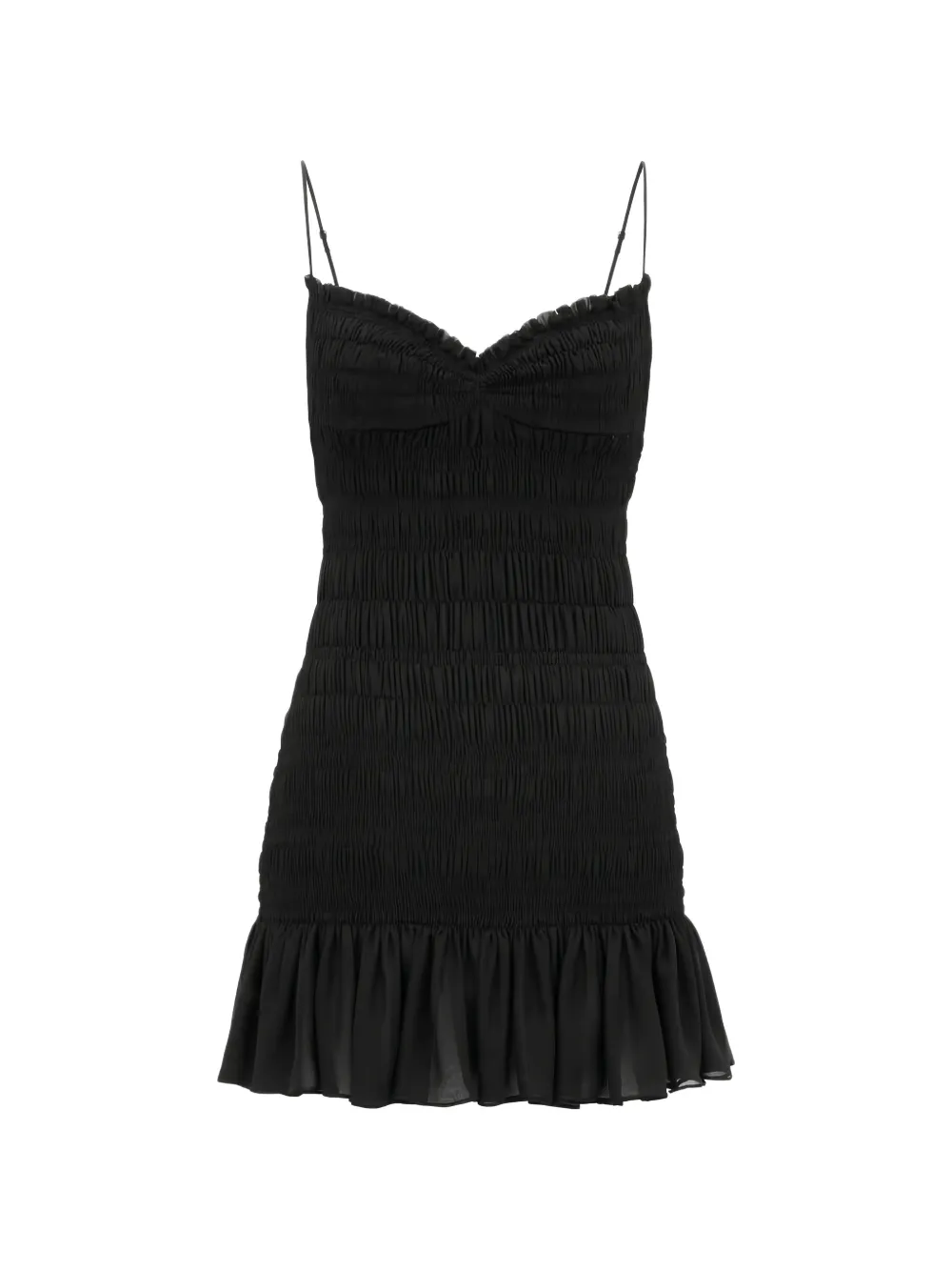 Saint Laurent shirred ruffled mini dress - Schwarz