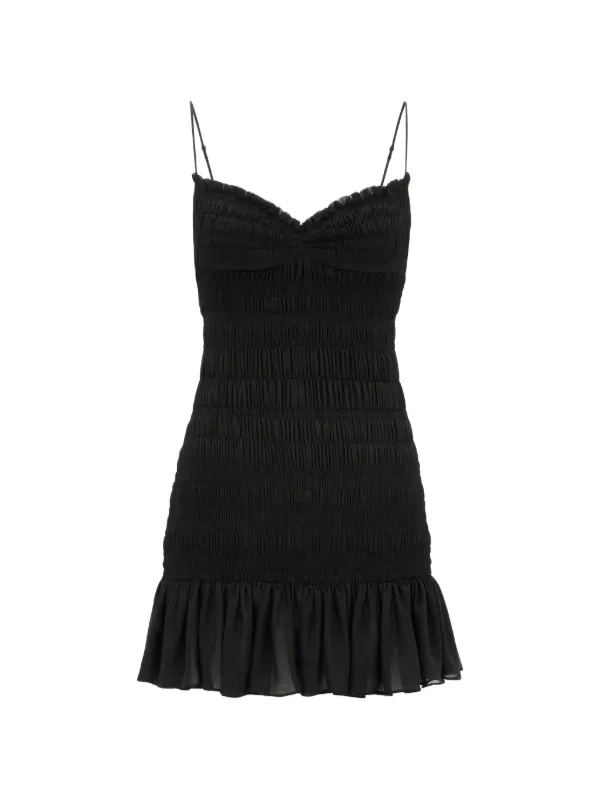 Saint Laurent Shirred Ruffled Mini Dress in Black