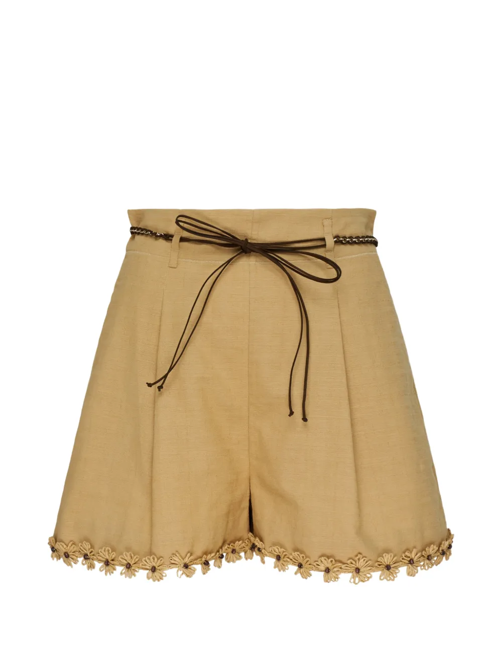 ZIMMERMANN belted floral-trim shorts - Orange