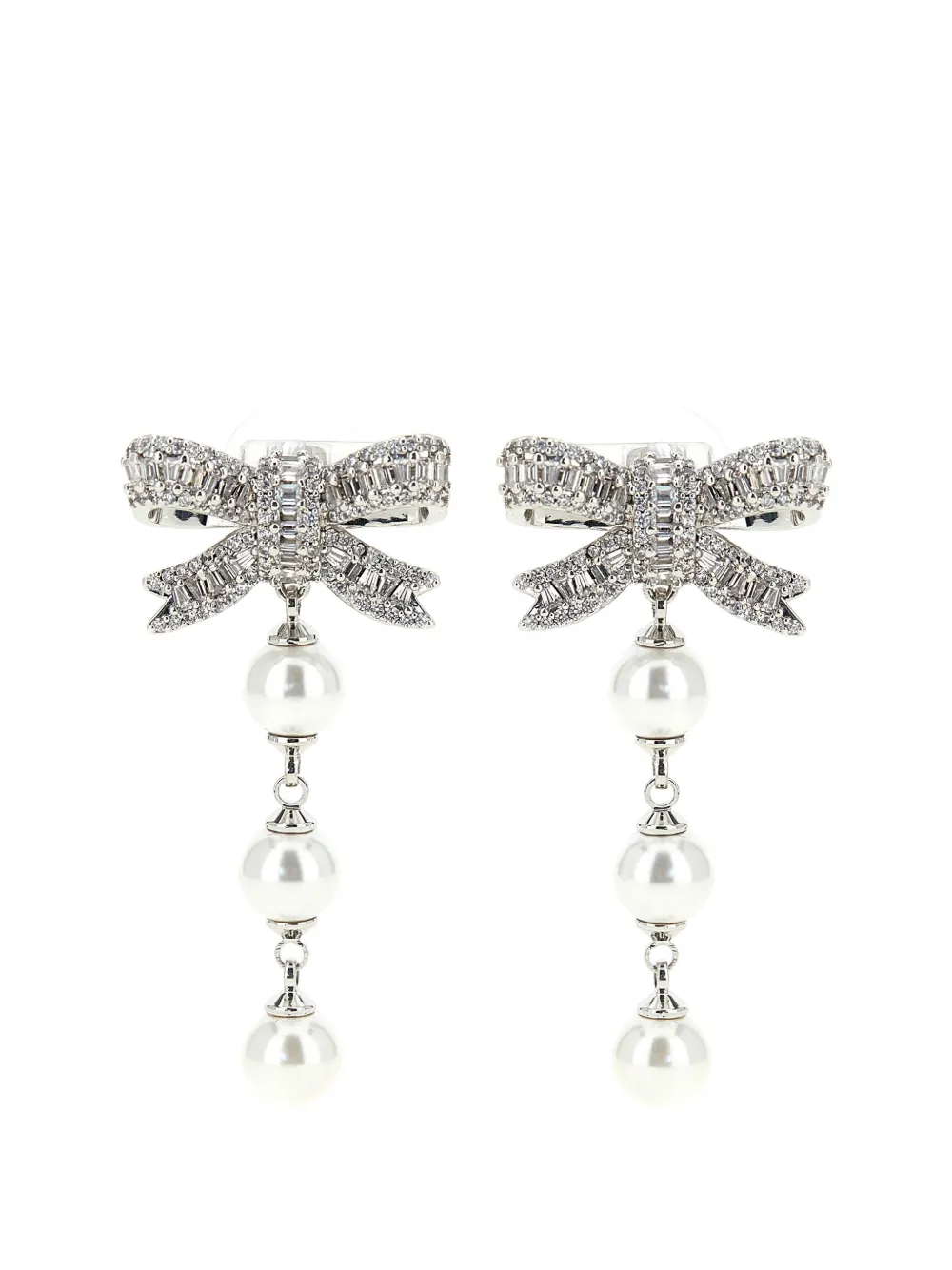 Self-Portrait crystal-embellished pearl-droplet earrings - Silver
