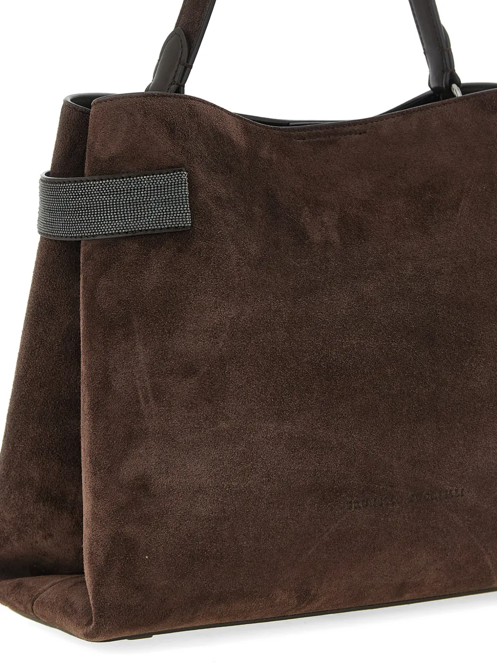 Brunello Cucinelli Grote Essence shopper verfraaid met monile Bruin