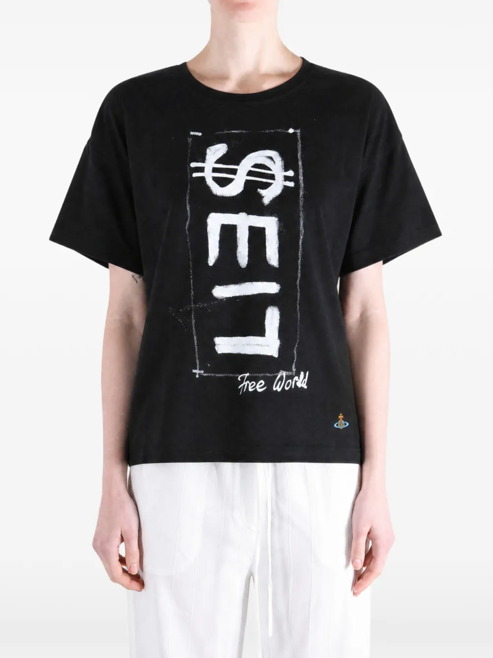 Vivienne Westwood Lies T-shirt met geborduurde tekst Zwart