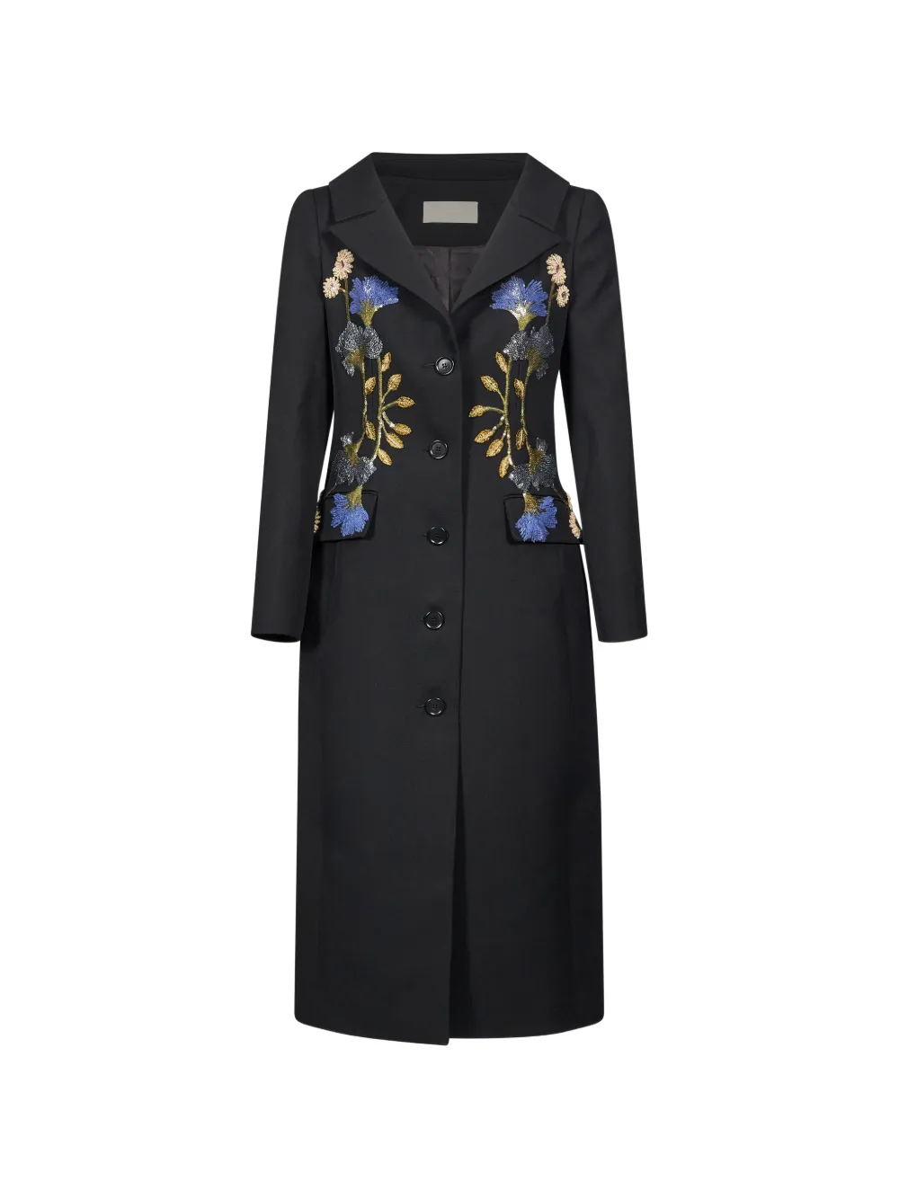 Elie Saab floral-embroidered single-breasted coat - Nero