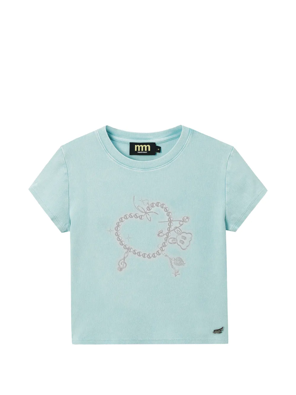 Mini Cream Graphic-print Ribbed T-shirt In Blue
