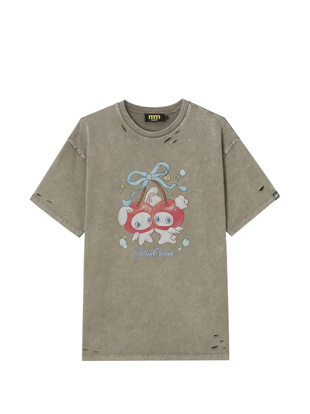 Mini Cream Graphic-print T-shirt In Gray